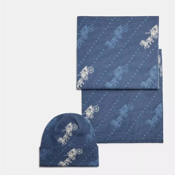 Horse And Carriage Hat And Scarf Set in Denim NEW $243 - Picture 1 of 10